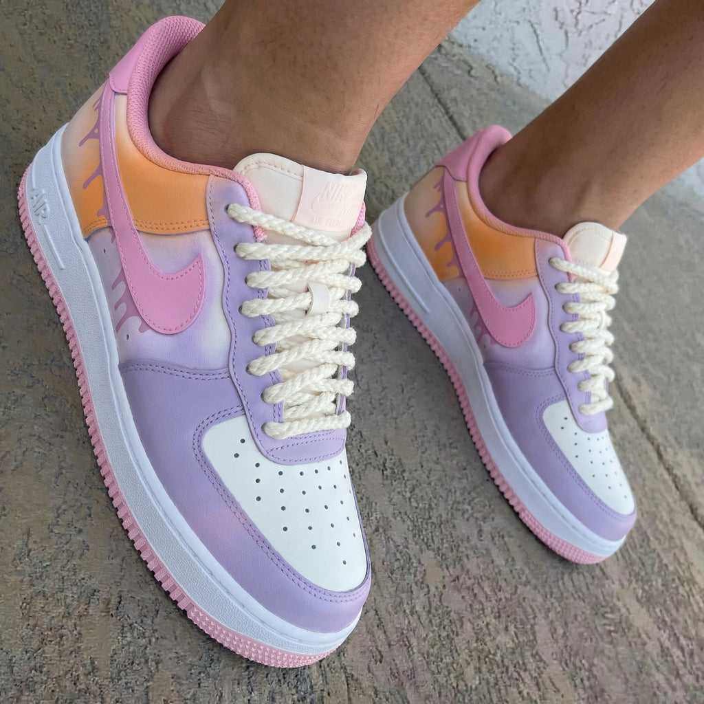 Dripping Pattern Baby Pink Orange Thick Shoelace Custom Air Force 1
