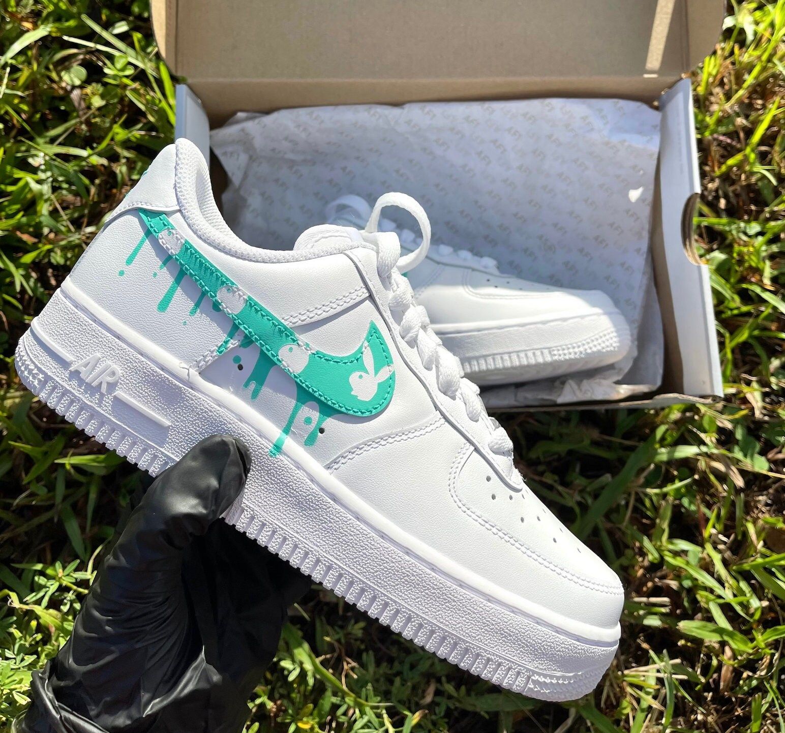 Dripping Pattern Teal Custom Air Force 1