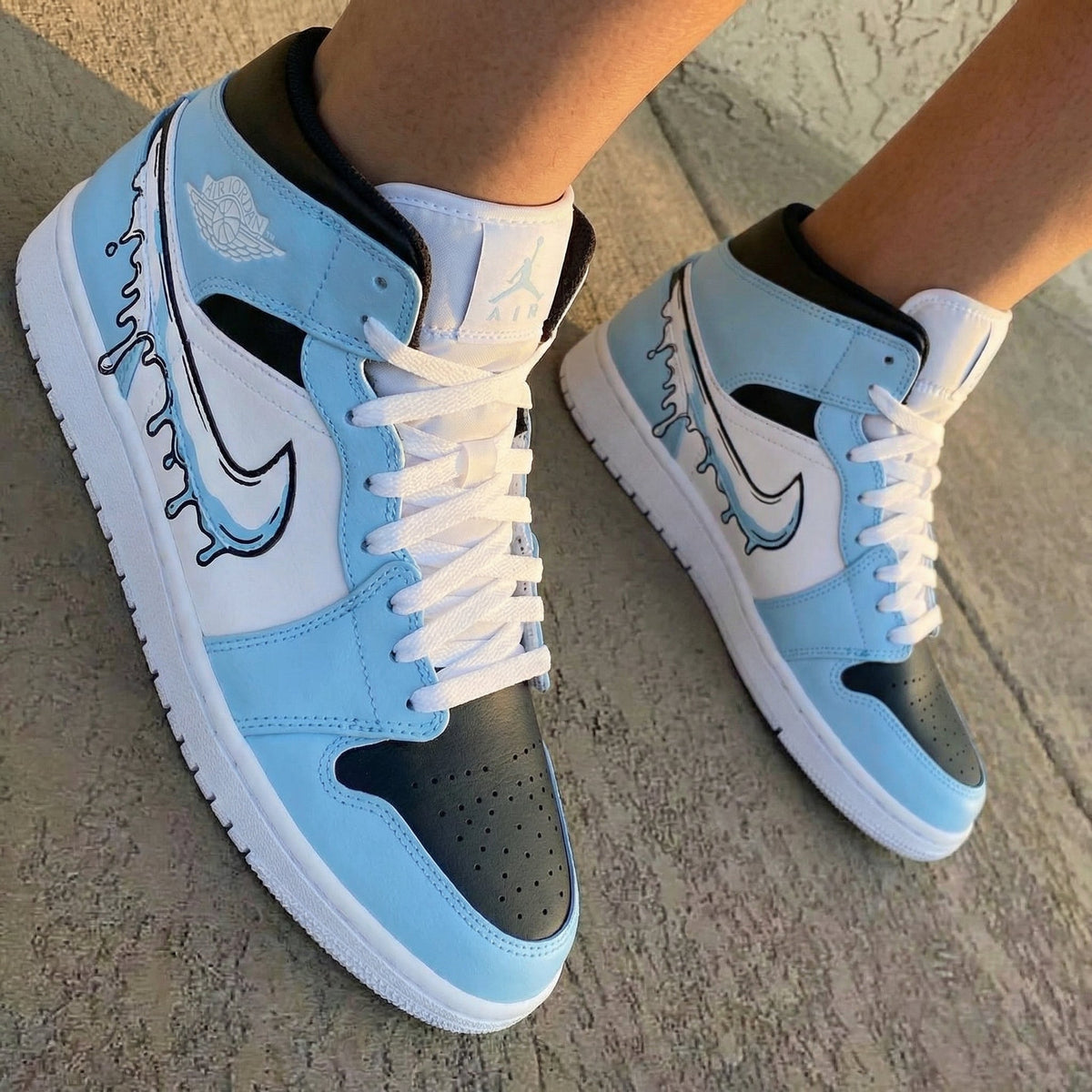 Dripping Swoosh Baby Blue Black Custom Air Jordan 1