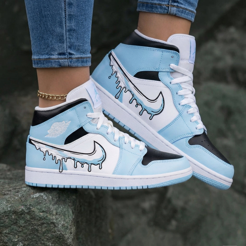Dripping Swoosh Baby Blue Black Custom Air Jordan 1