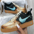Dripping Swoosh Design Baby Blue and Brown Custom Air Force 1