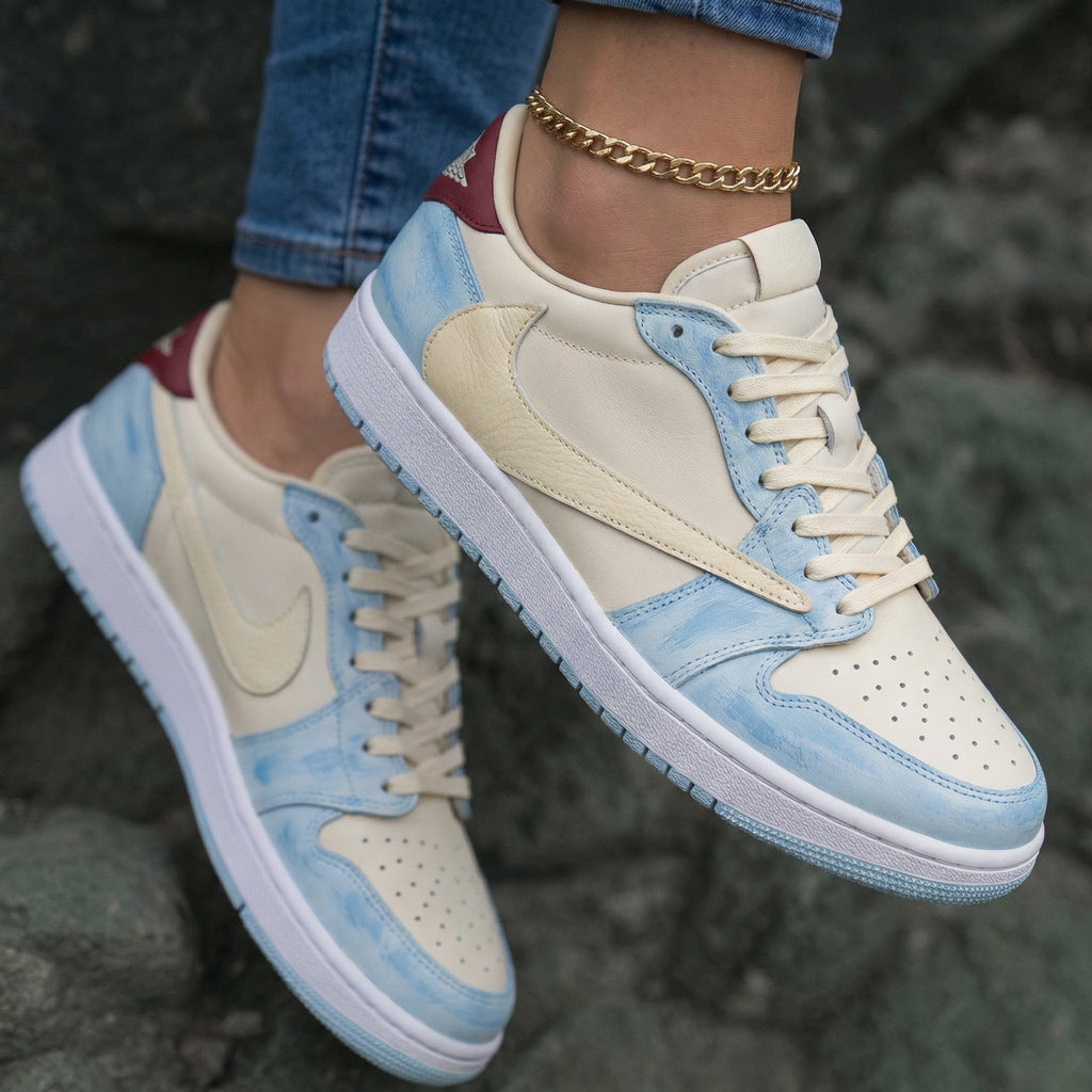 Dual Swoosh Baby Blue Burgundy Travis Scott Custom Air Jordan 1