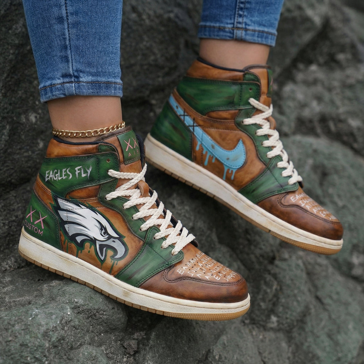 Eagles Theme Green Brown Custom Air Jordan 1