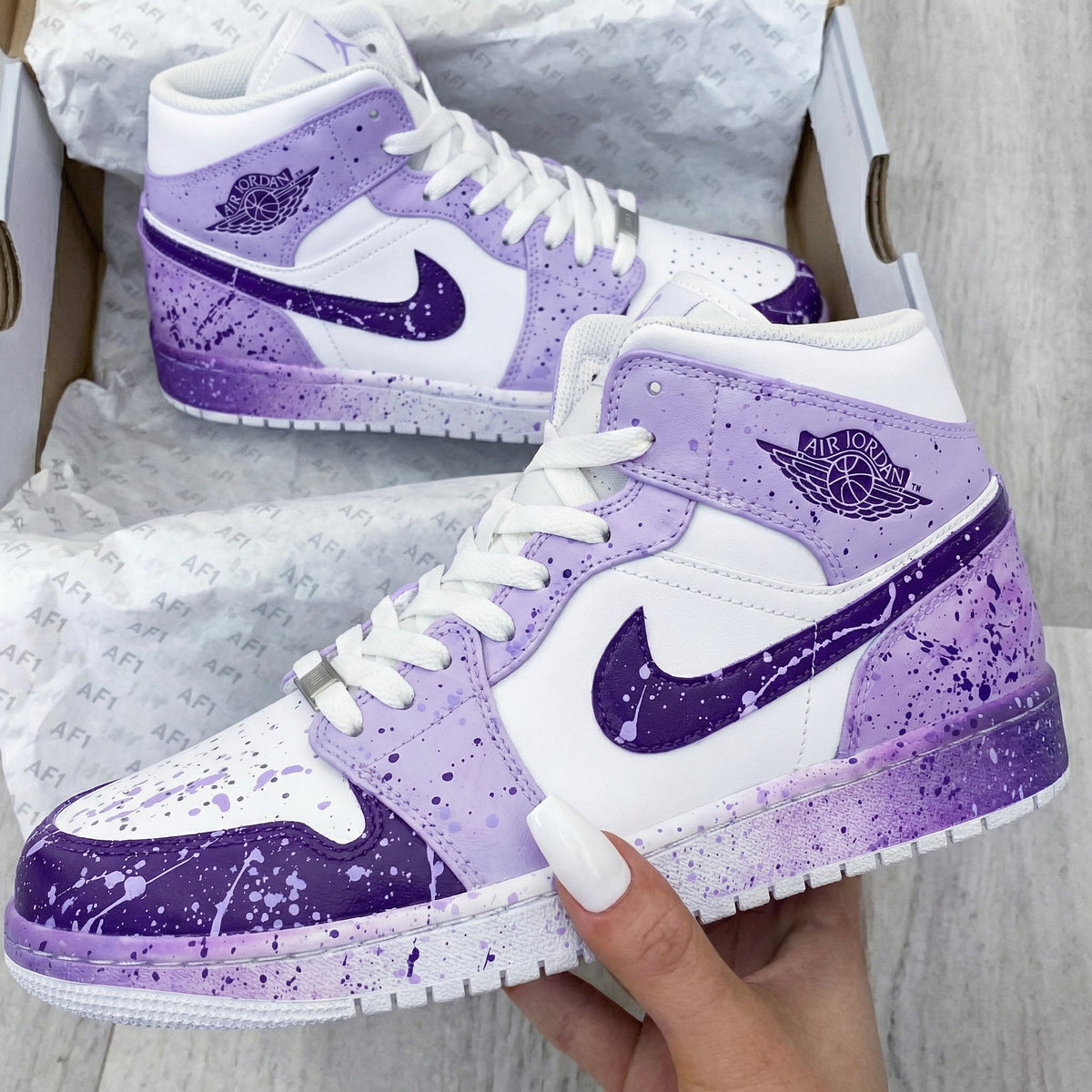 Energetic Light Lavender Purple Splatter Pattern Custom Air Jordan 1
