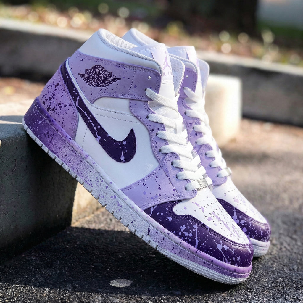 Energetic Light Lavender Purple Splatter Pattern Custom Air Jordan 1