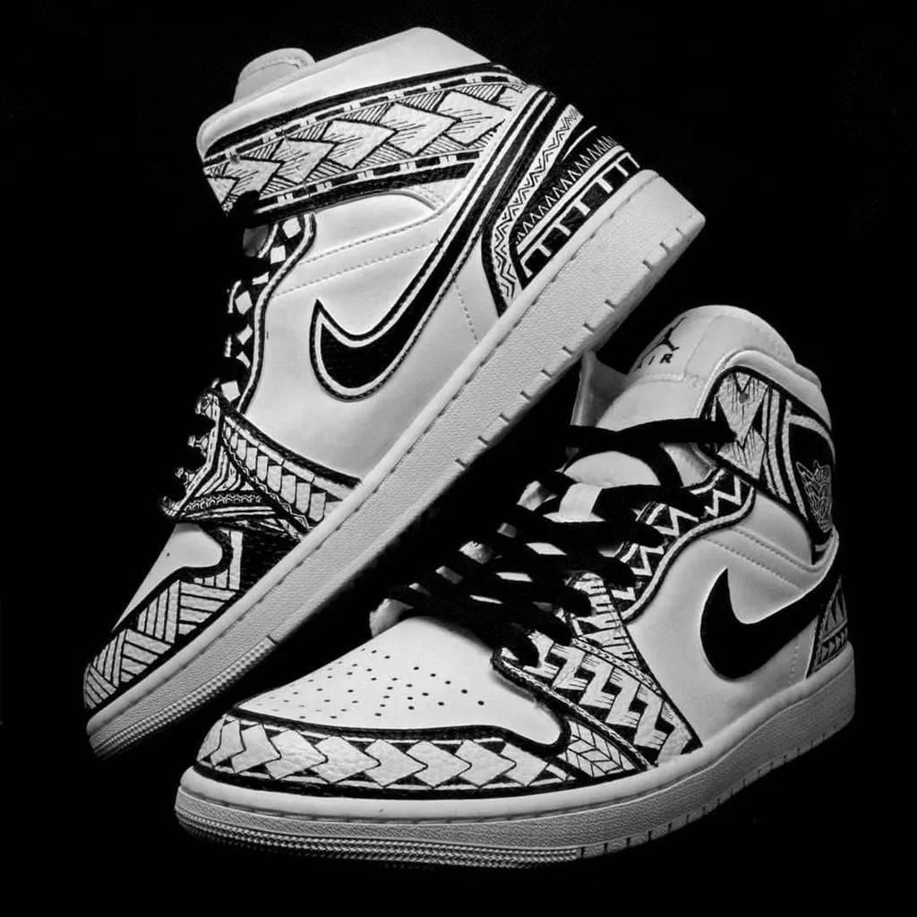 Ethnic Pattern Black White Custom Air Jordan 1