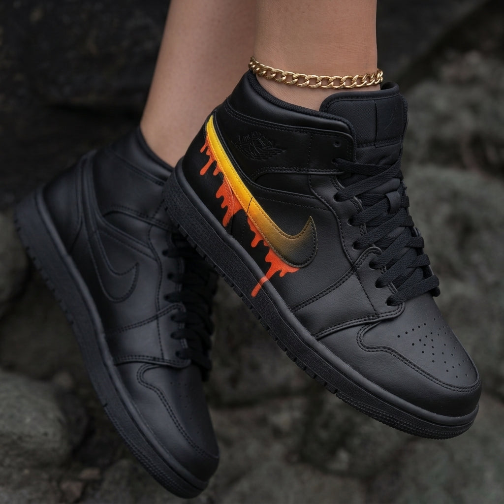 Fire Drip Black Orange Yellow Custom Air Jordan 1