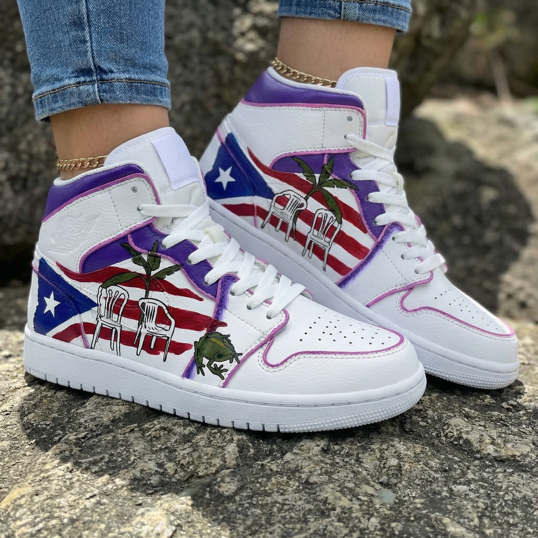 Flag Plant Frog Pattern Purple Custom Air Jordan 1