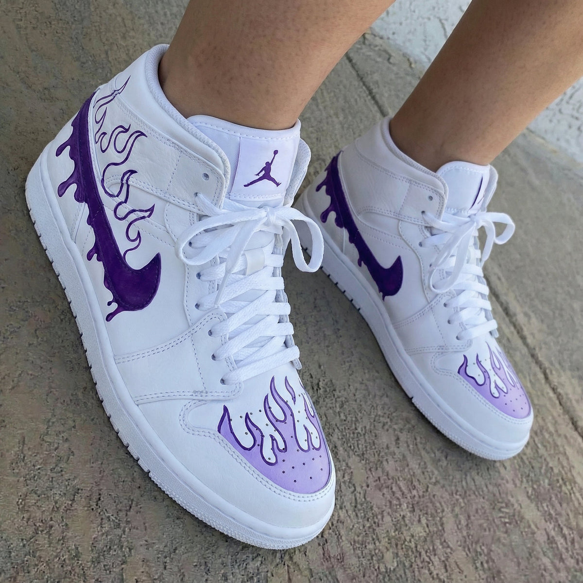 Flame Drip White Purple Custom Air Jordan 1