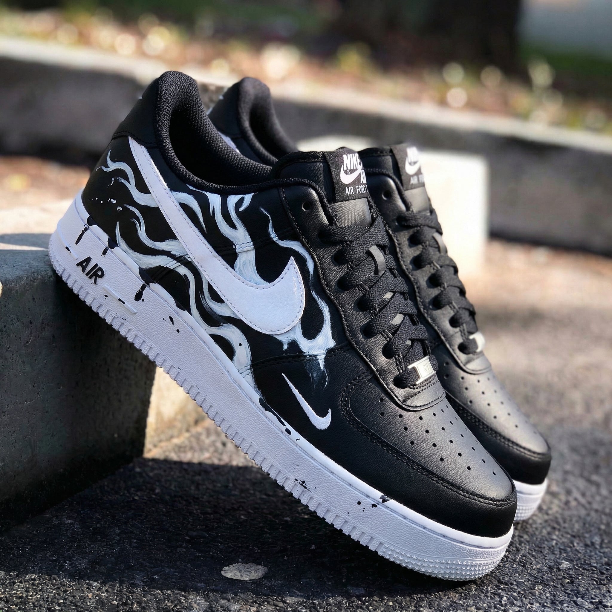 Flame Pattern Black White Custom Air Force 1
