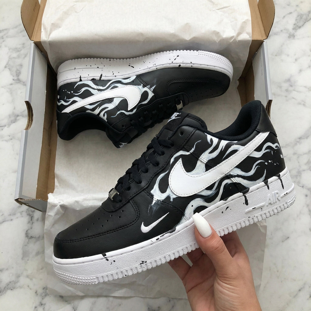 Flame Pattern Black White Custom Air Force 1