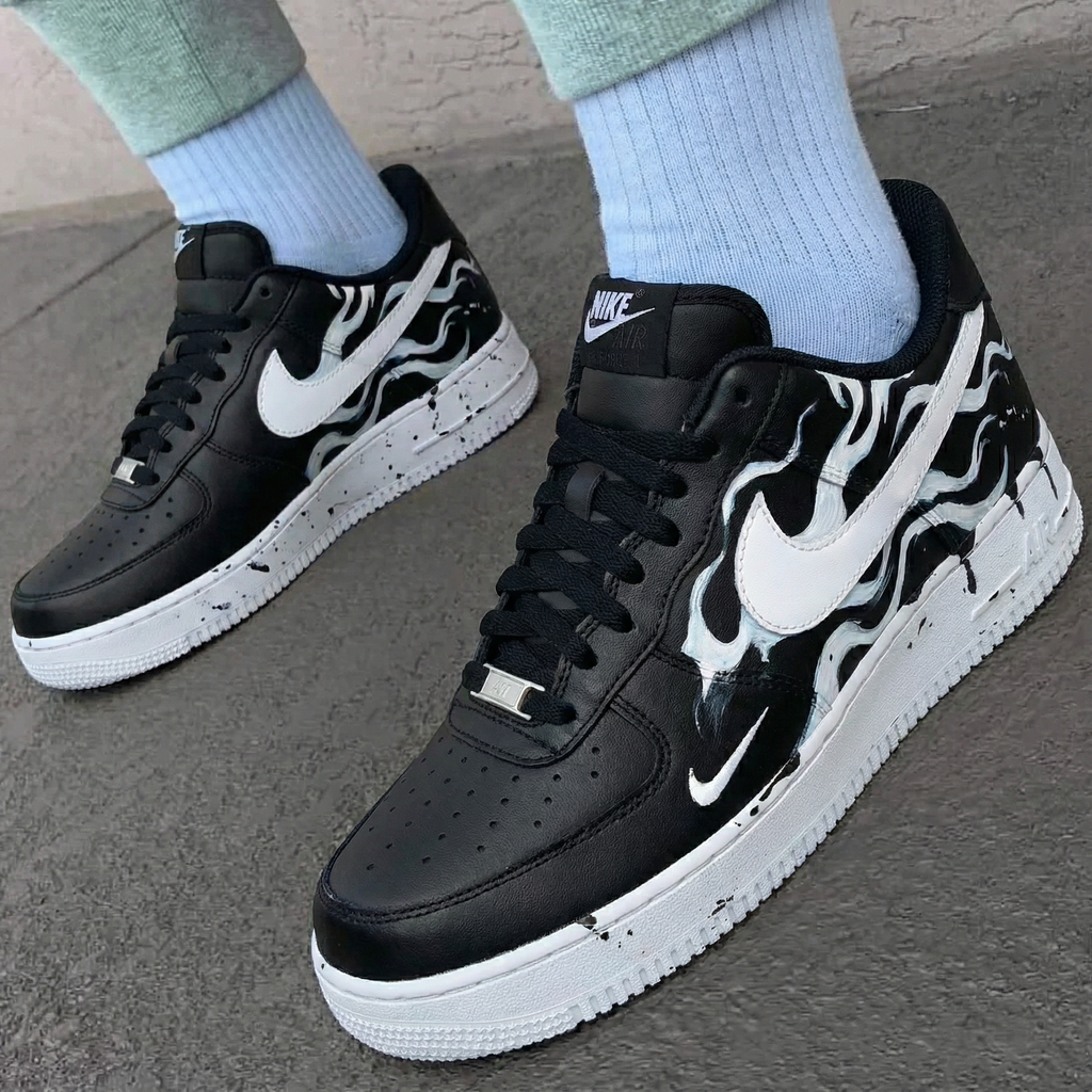 Flame Pattern Black White Custom Air Force 1