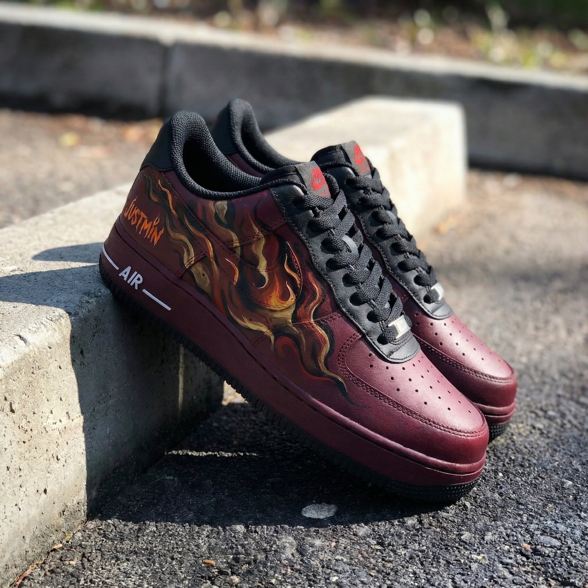 Flame Pattern Burgundy Black Custom Air Force 1