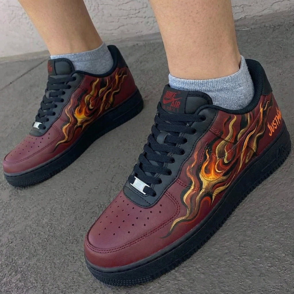 Flame Pattern Burgundy Black Custom Air Force 1