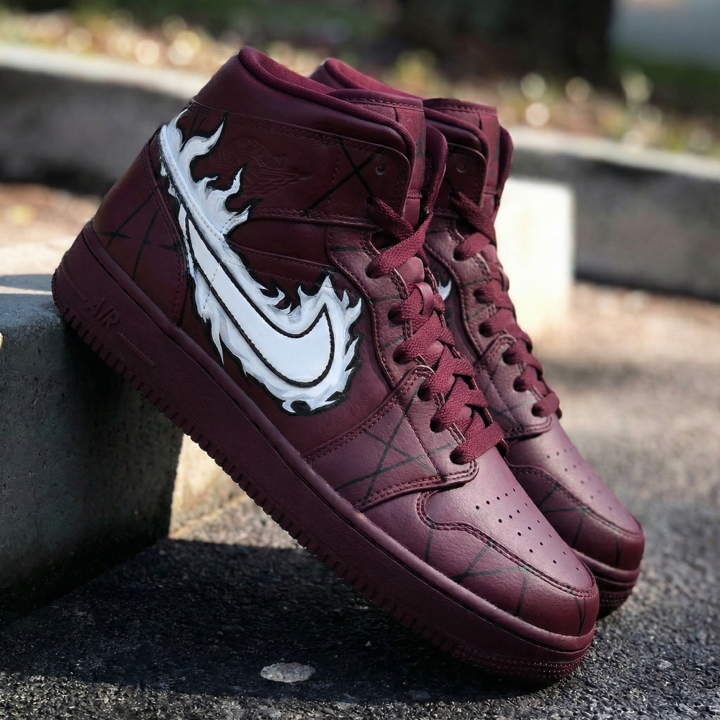 Flame Pattern Burgundy White Custom Air Force 1