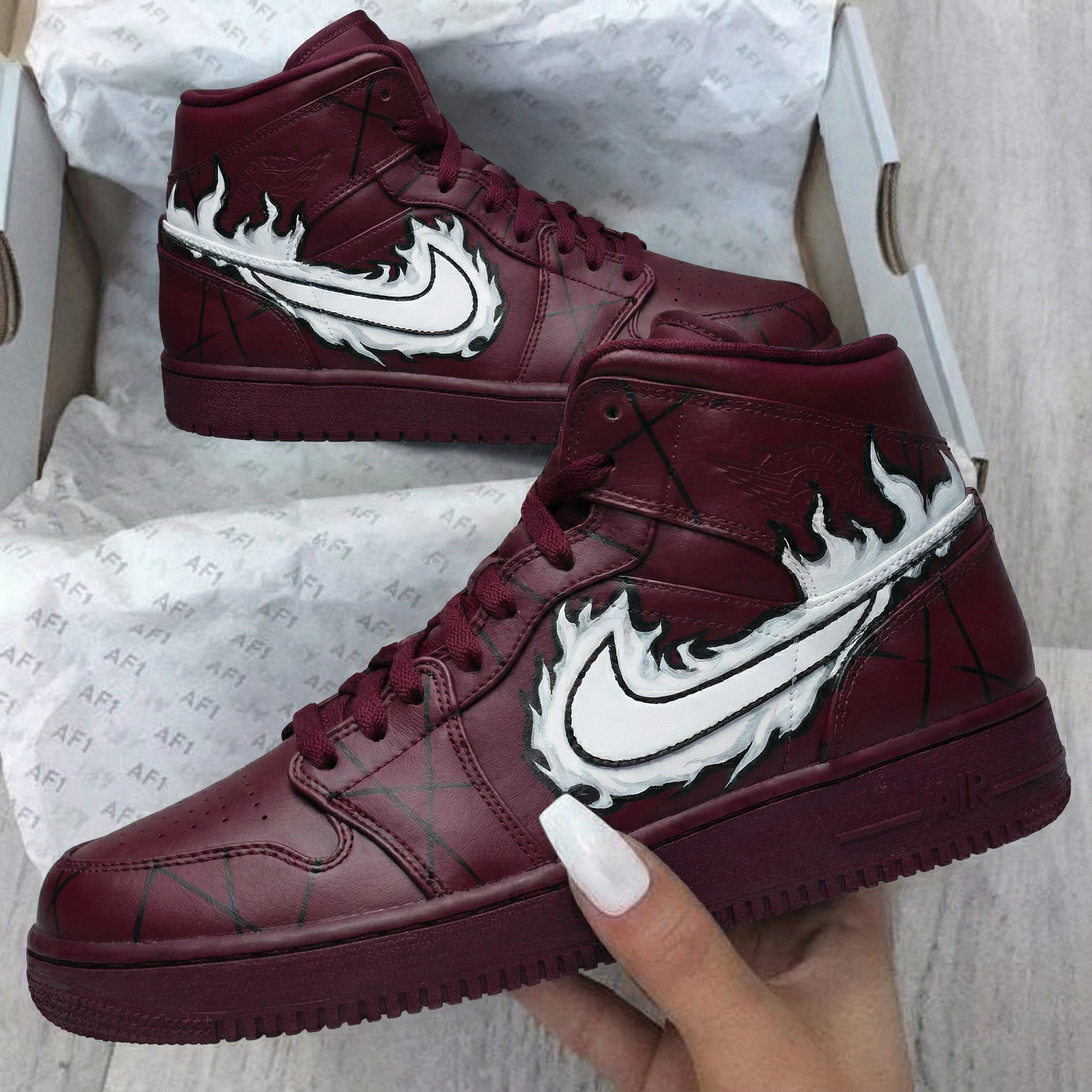 Flame Pattern Burgundy White Custom Air Force 1