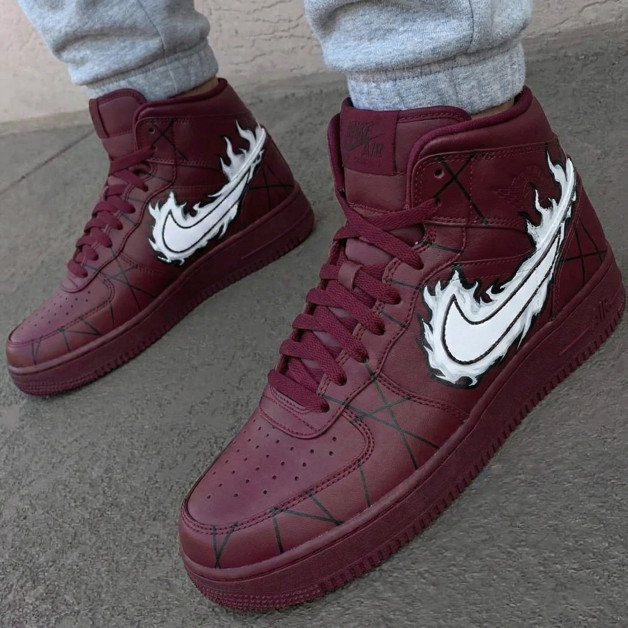 Flame Pattern Burgundy White Custom Air Force 1