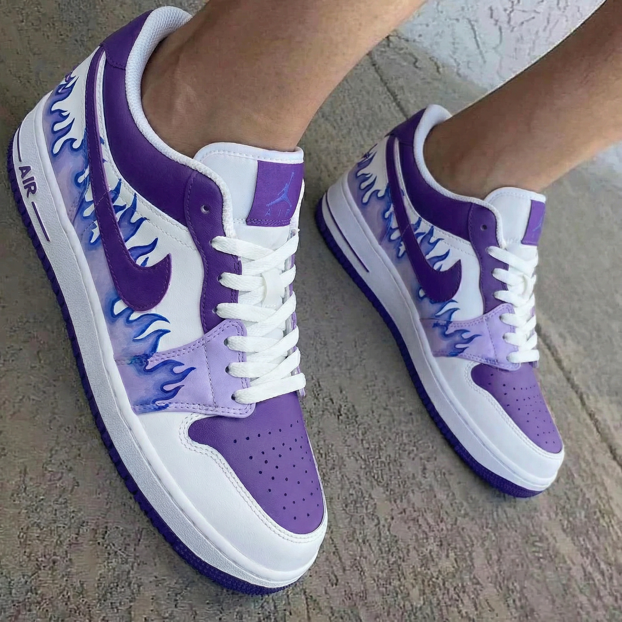 Flame Pattern Purple White Custom Air Jordan 1