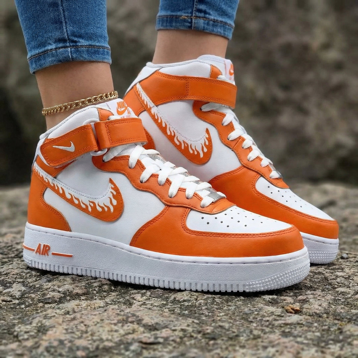 Flame Swoosh White Orange Custom Air Force 1