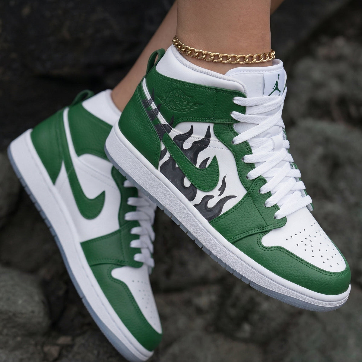 Flame White Green Custom Air Jordan 1