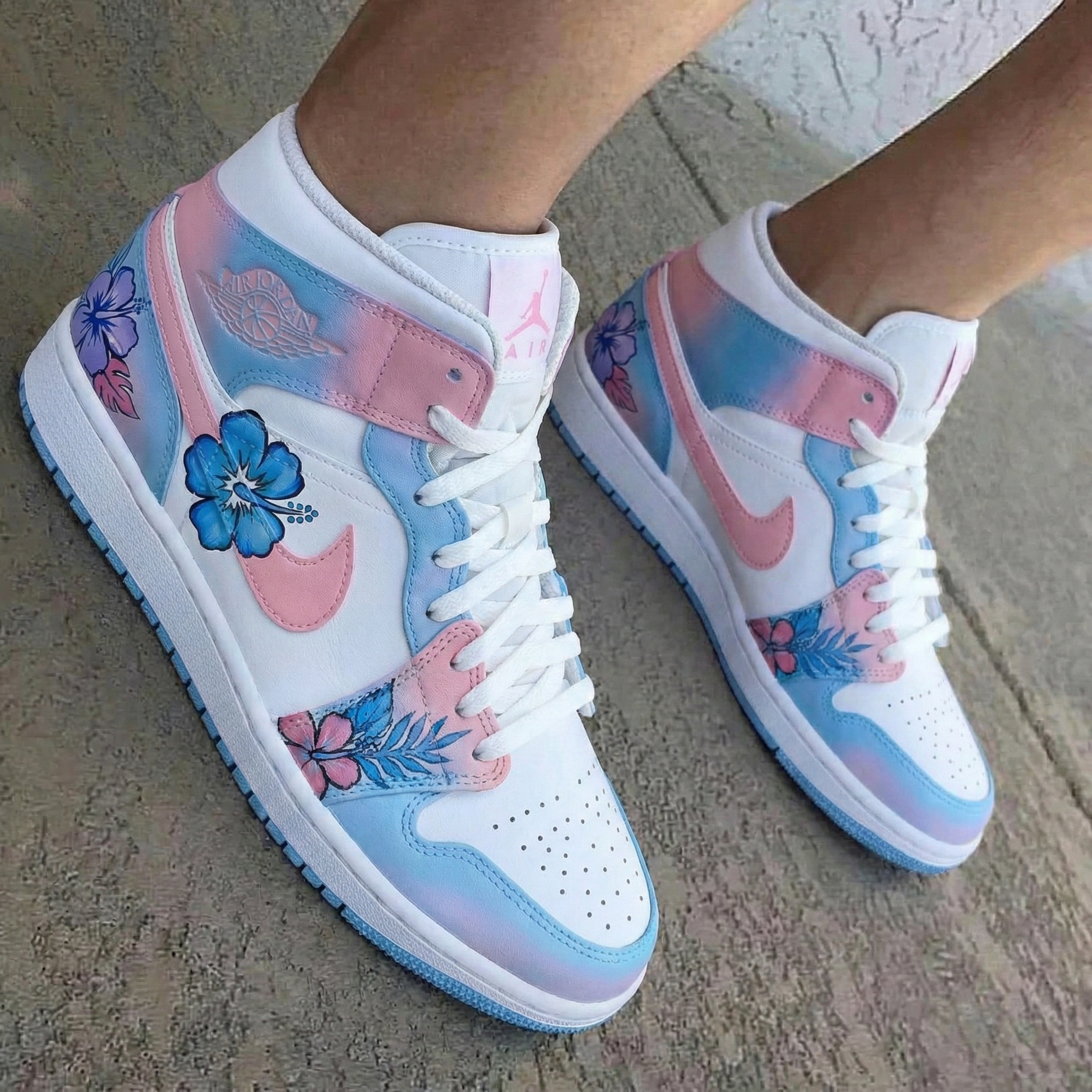Floral Baby Blue Baby Pink Purple Custom Air Jordan 1