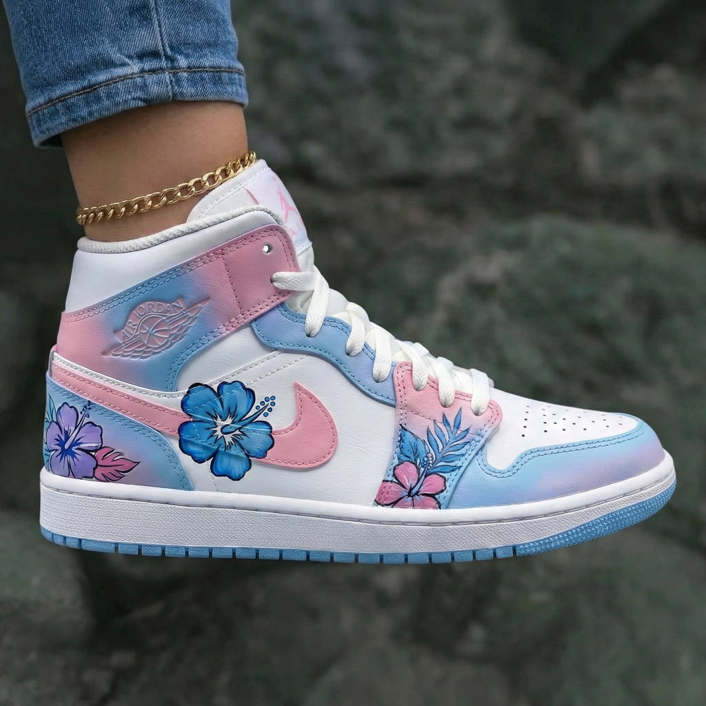 Floral Baby Blue Baby Pink Purple Custom Air Jordan 1