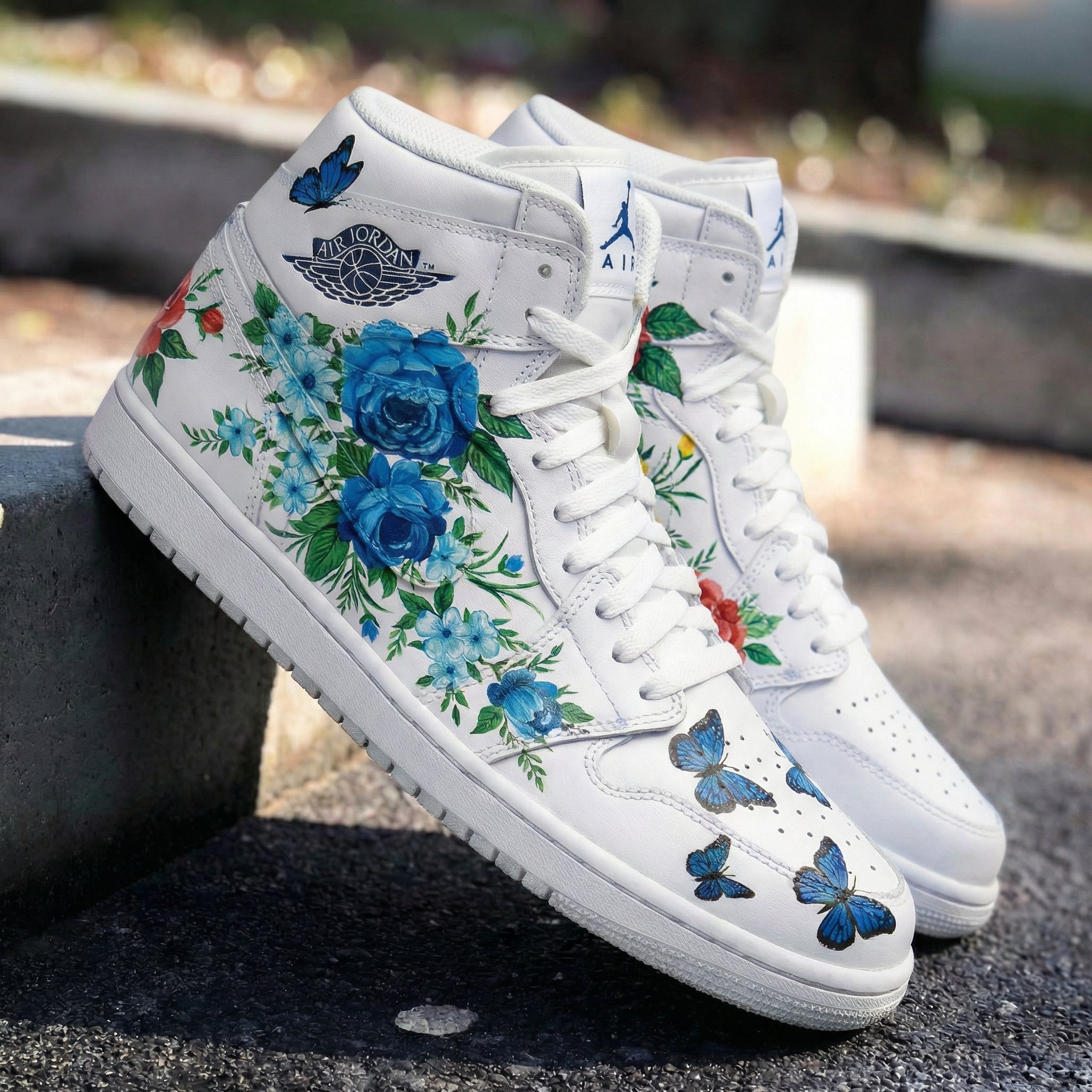 Floral Butterflies Blue Red Custom Air Jordan 1