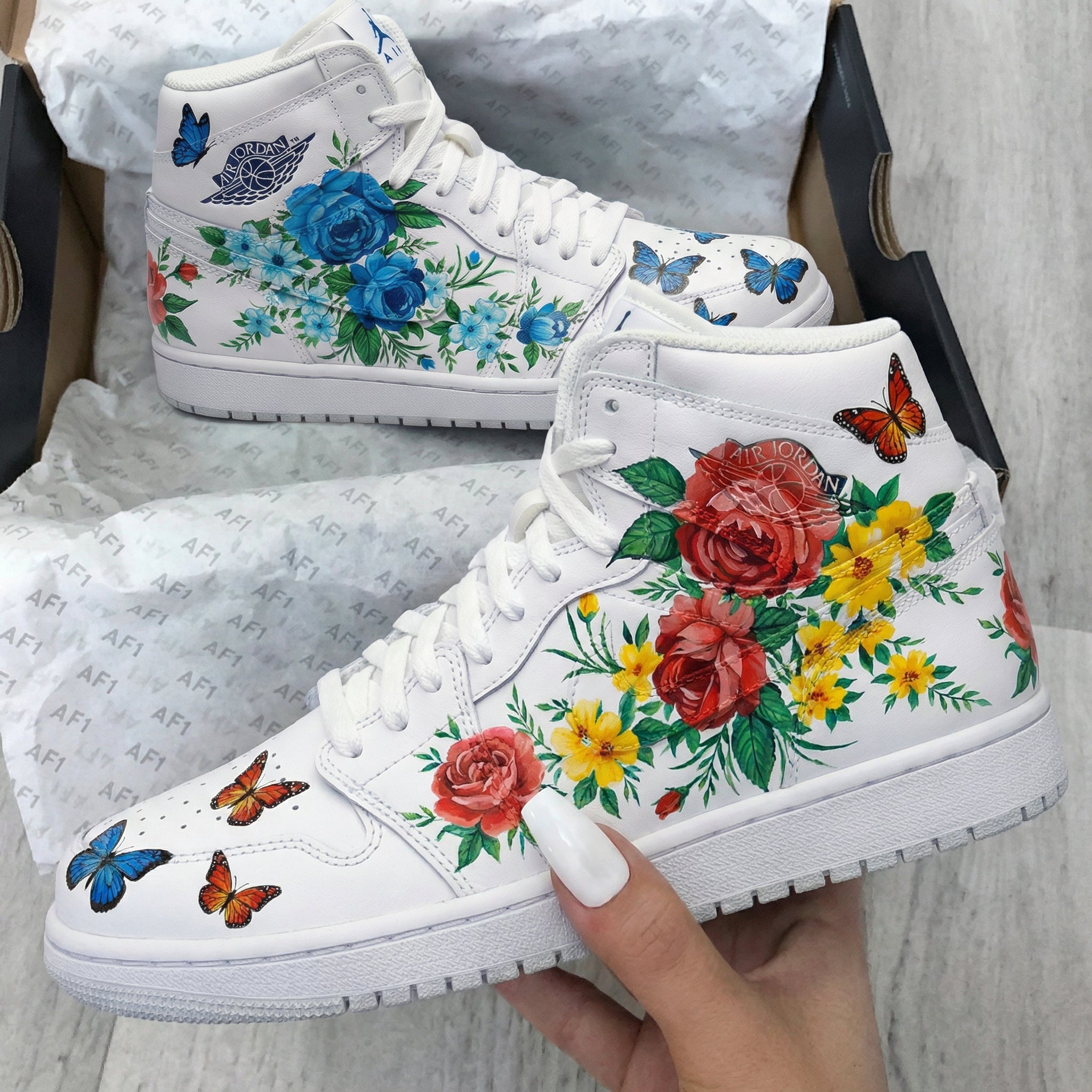 Floral Butterflies Blue Red Custom Air Jordan 1