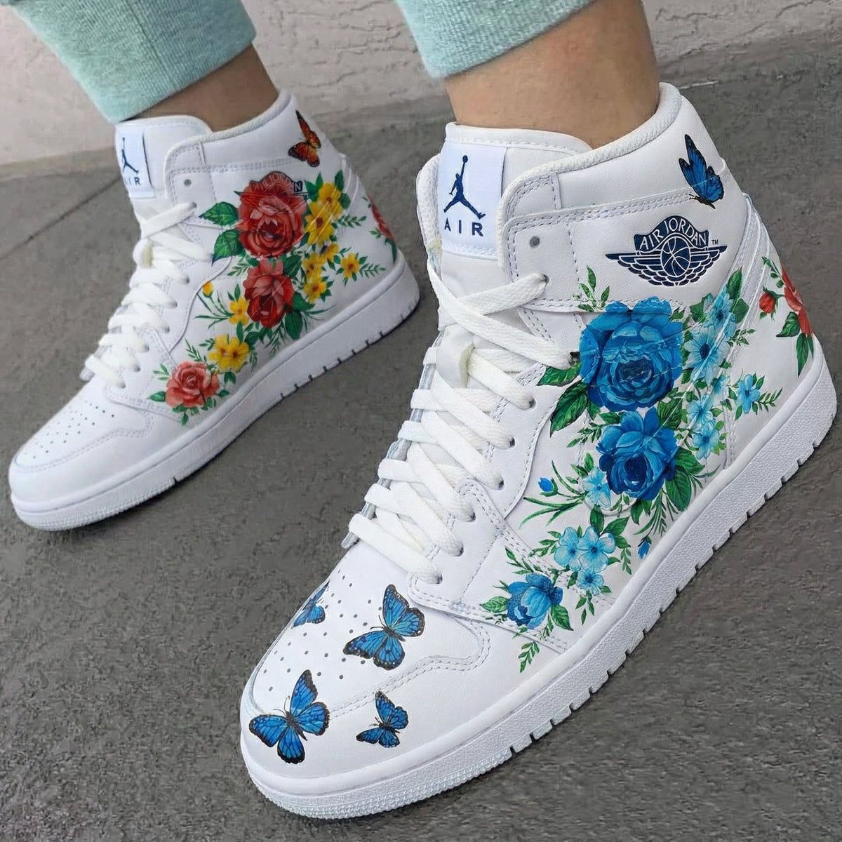 Floral Butterflies Blue Red Custom Air Jordan 1