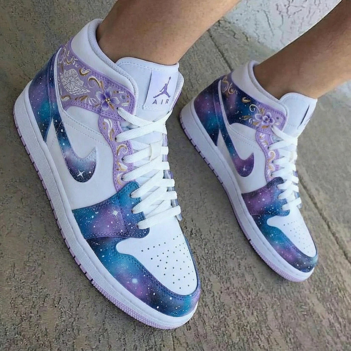 Floral Galaxy Purple Blue Custom Air Jordan 1