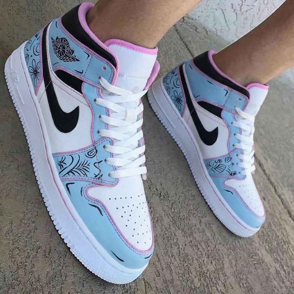 Floral Pattern Baby Blue Pink Custom Air Jordan 1