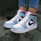 Floral Pattern Baby Blue Pink Custom Air Jordan 1