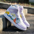 Floral Pattern Baby Purple And White Custom Air Jordan 1