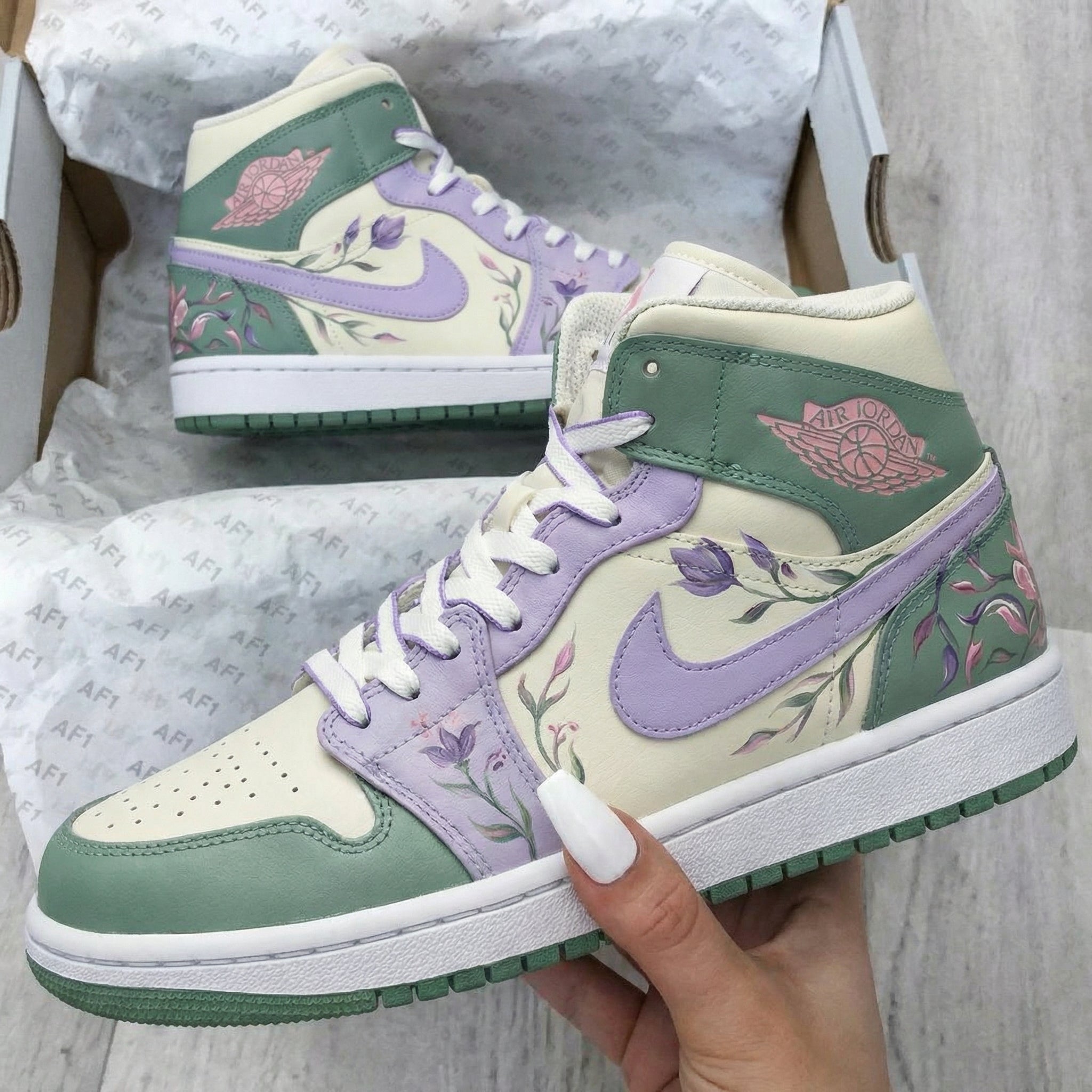 Floral Pattern Lilac Green Custom Air Jordan 1