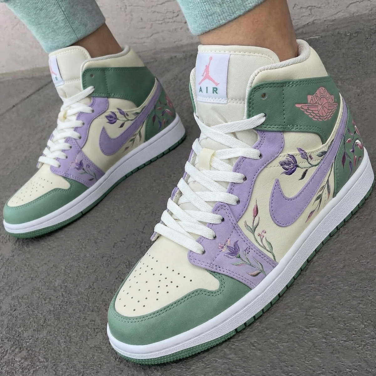 Floral Pattern Lilac Green Custom Air Jordan 1