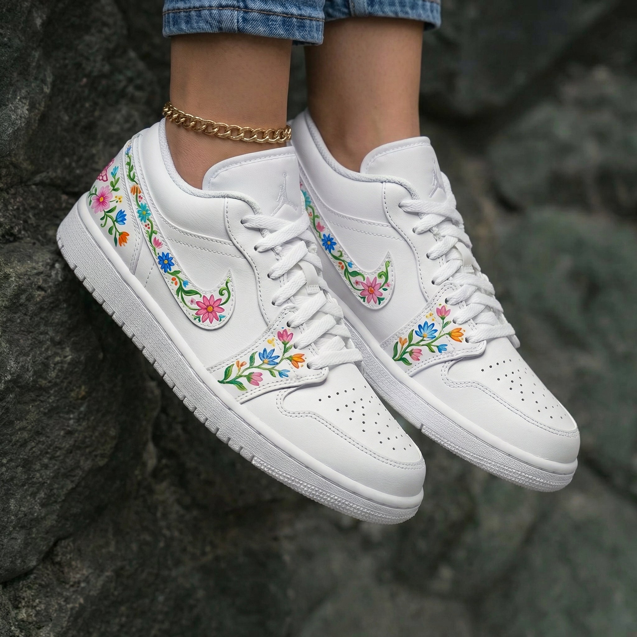 Floral Pink Blue Custom Air Jordan 1