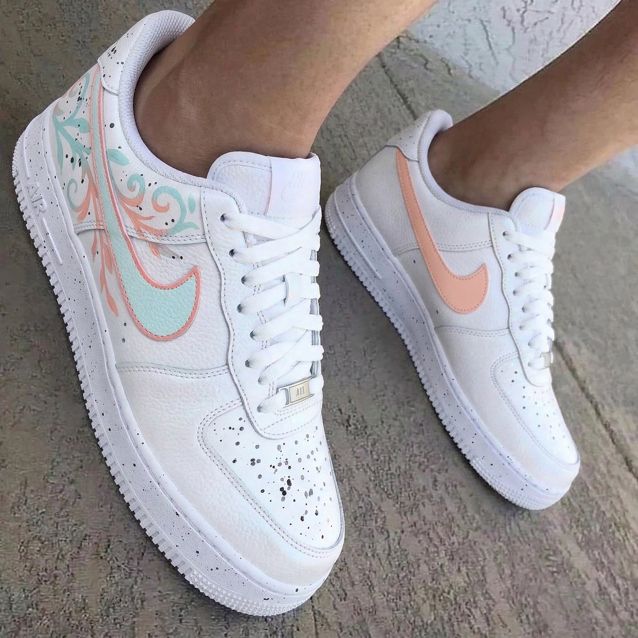 Floral Swirls Speckled Baby Blue Baby Pink Custom Air Force 1