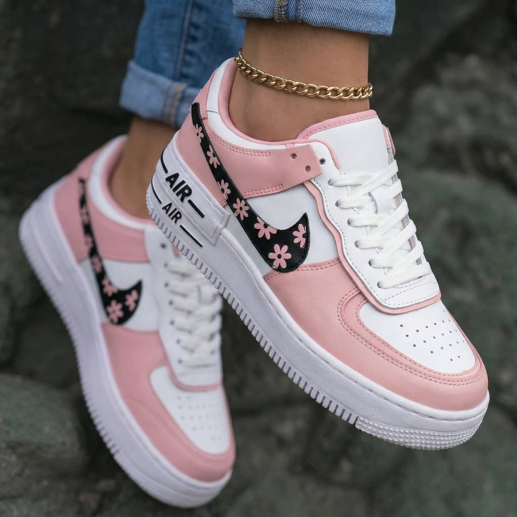 Flower Pattern Baby Pink White Custom Air Force 1