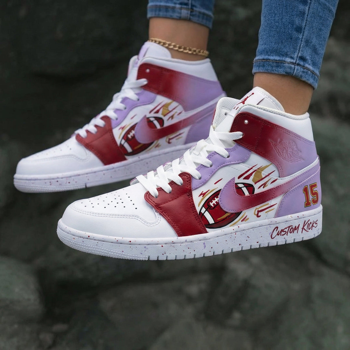 Football Theme Baby Pink Red Custom Air Jordan 1