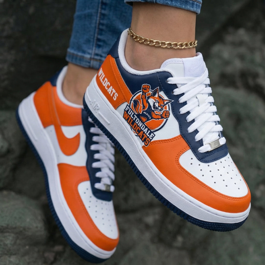 Fultondale Wildcats Fox Orange Navy Blue Custom Air Force 1