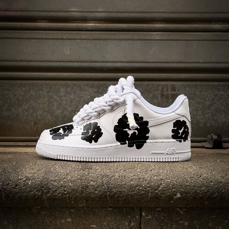 Custom Hand Painted Black Floral Air Force 1 Sneakers