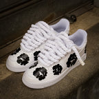 Custom Hand Painted Black Floral Air Force 1 Sneakers