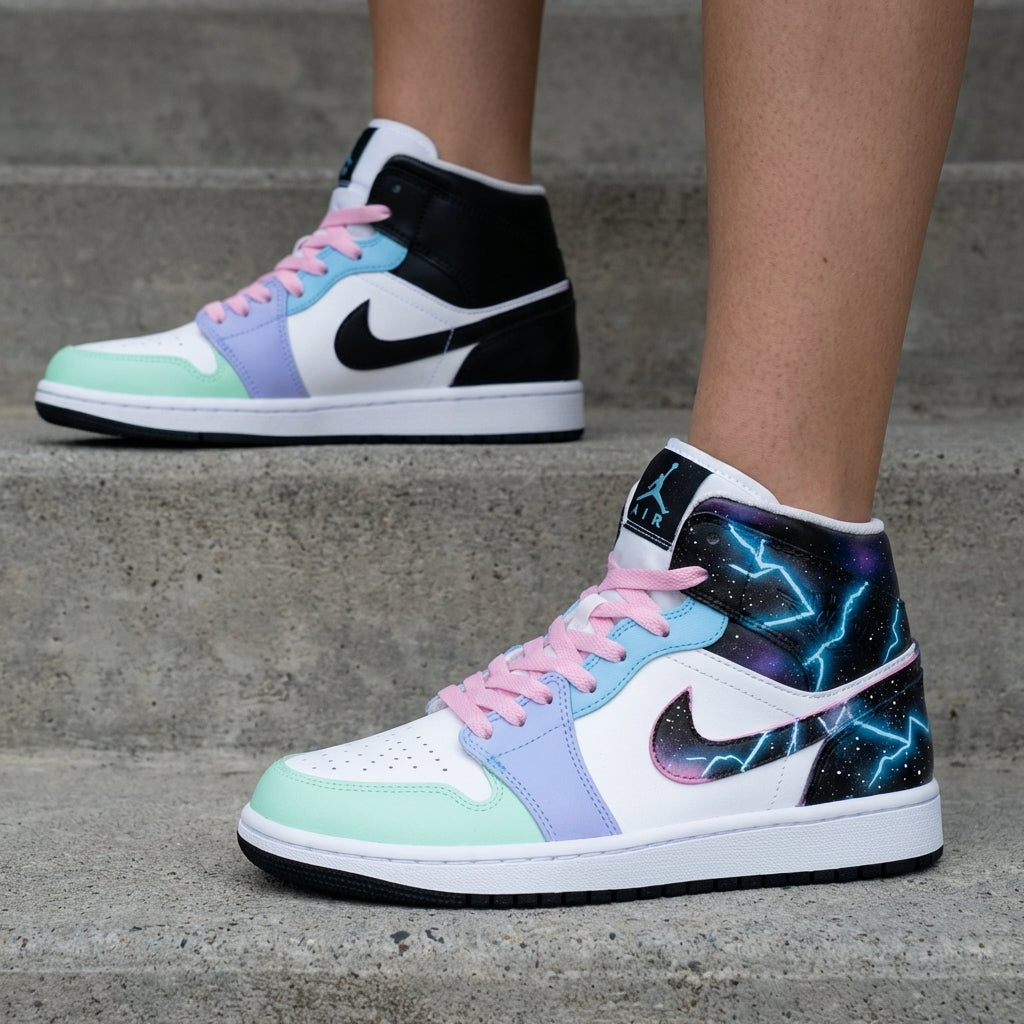 Galaxy Lightning Mint Baby Blue Baby Pink Custom Air Jordan 1