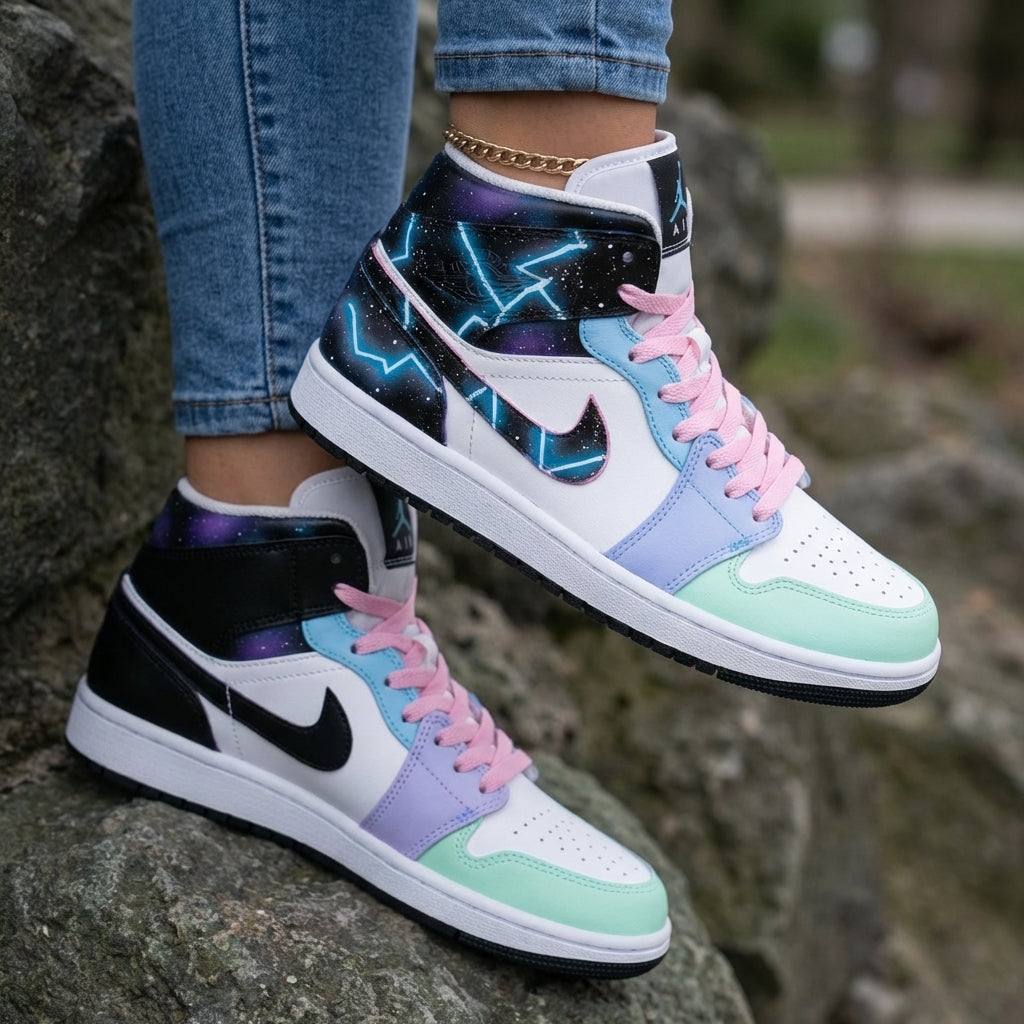 Galaxy Lightning Mint Baby Blue Baby Pink Custom Air Jordan 1