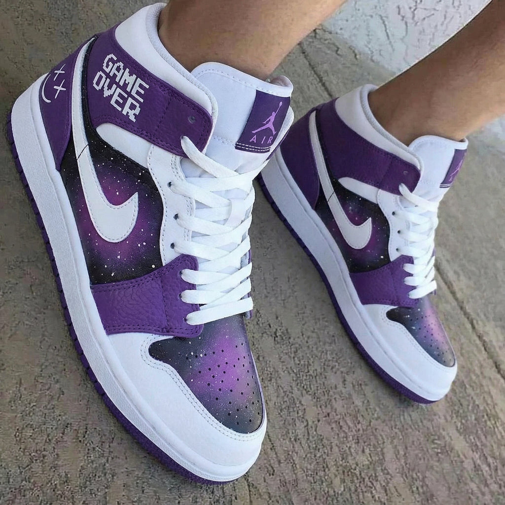 Game Over Pattern Purple White Custom Air Jordan 1