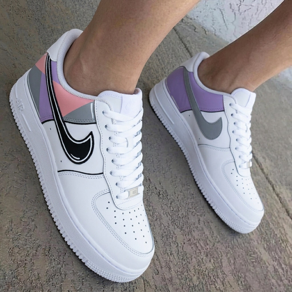 Geometric Cartoon Swoosh Baby Pink Purple Gray Custom Air Force 1