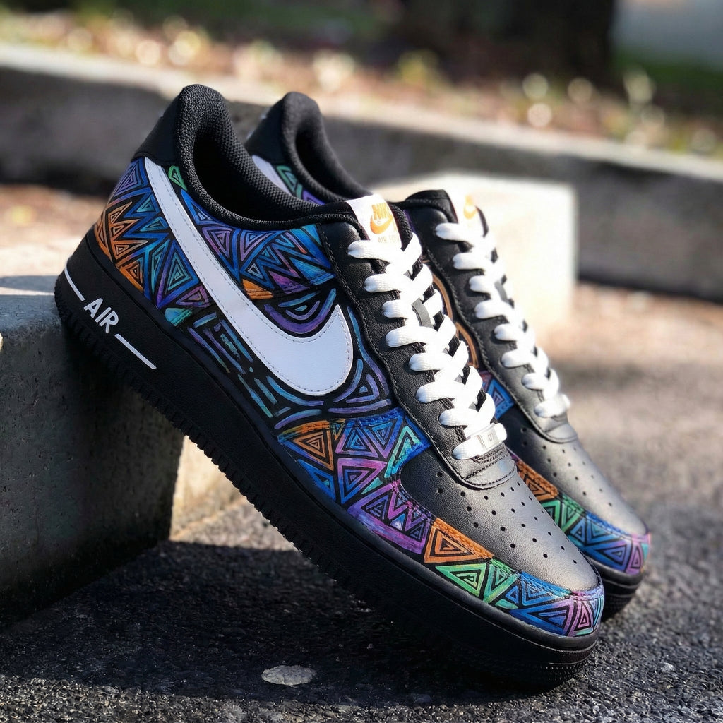 Geometric Pattern Black Custom Air Force 1