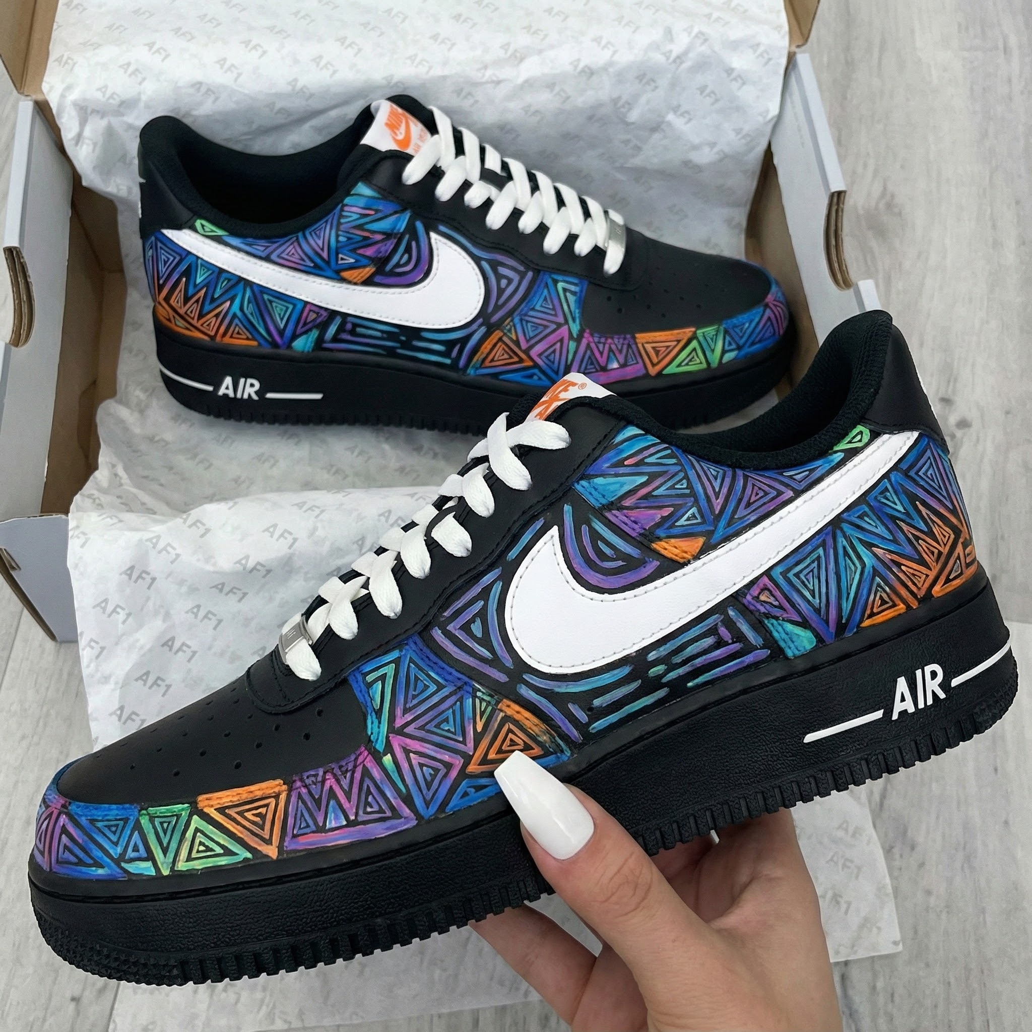 Geometric Pattern Black Custom Air Force 1