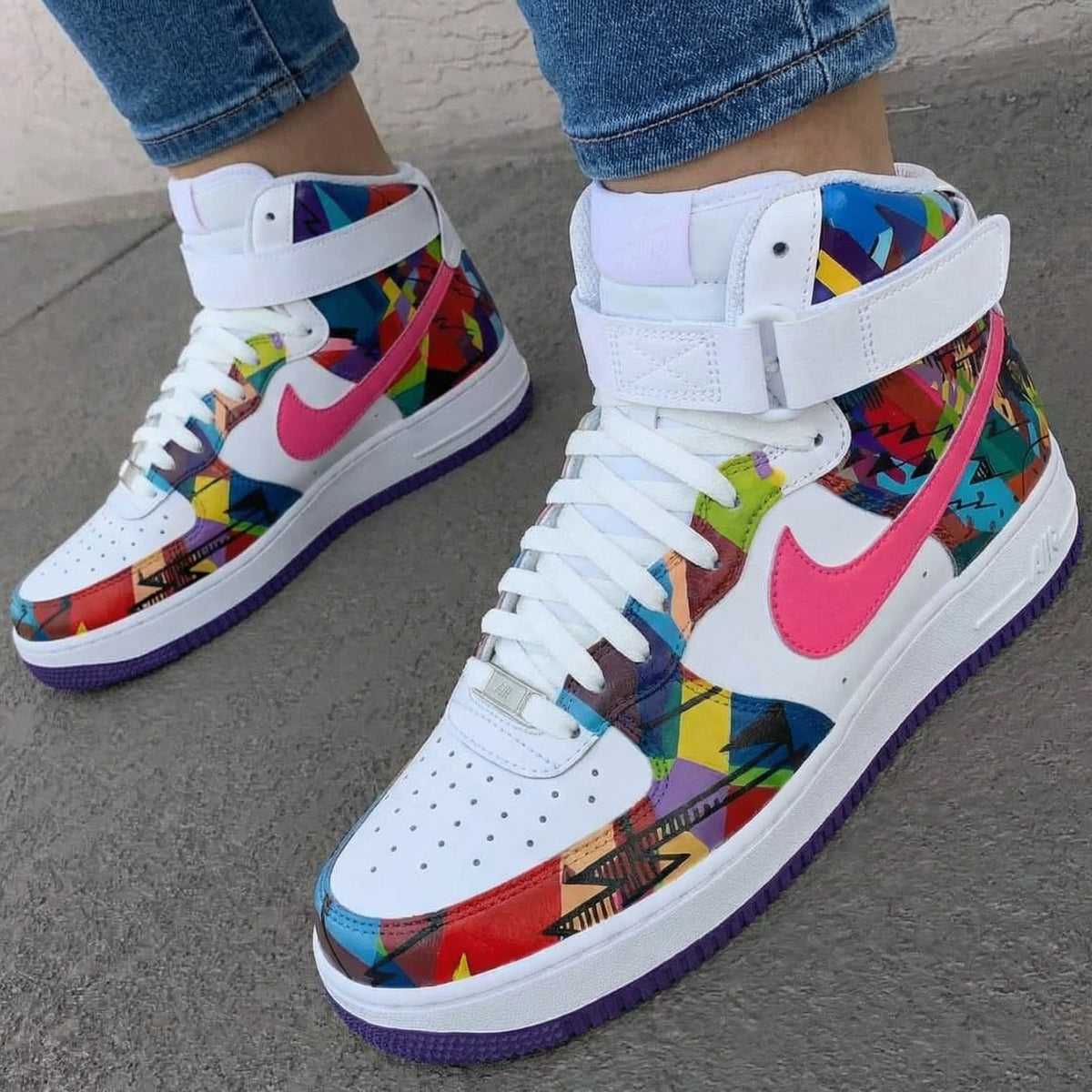 Geometric Pattern Pink Purple Custom Air Force 1