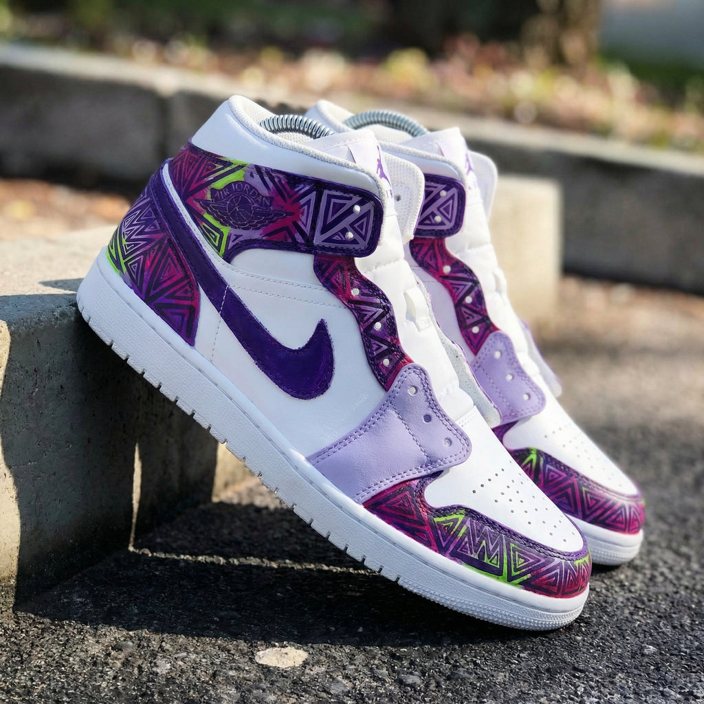 Geometric Pattern Purple Pink Custom Air Jordan 1